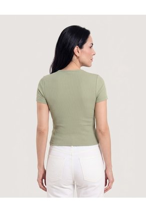 Crop Top Basico Para Mujer Verde Ostu