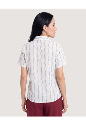 Camisa Manga Corta Cuello Solapa Para Mujer Blanco Ostu