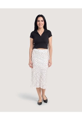 Falda Midi Fluida Con Puntos Para Mujer Blanco Ostu