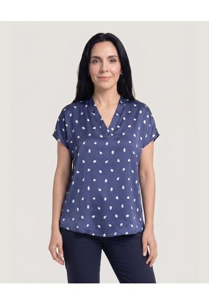 Blusa Con Escote En V  Para Mujer Azul Ostu