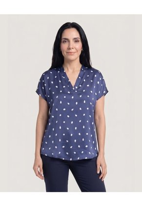 Blusa Con Escote En V Para Mujer Azul Ostu
