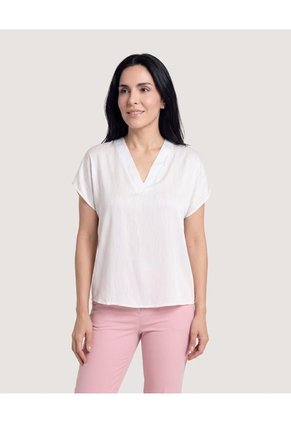 Blusa Con Escote En V Para Mujer Blanco Ostu
