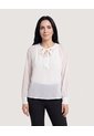 Blusa Con Lazo Manga Larga  Para Mujer Blanco Ostu de Ostu