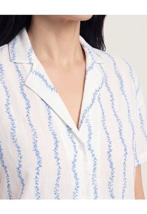 Camisa Manga Corta Cuello Solapa Para Mujer Blanco Ostu