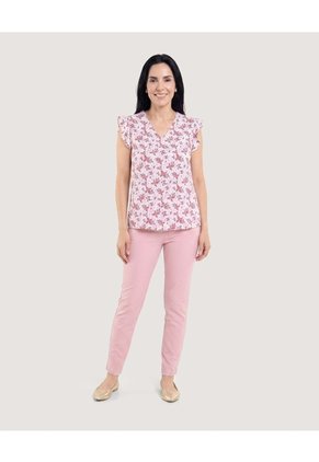 Blusa Manga Corta Con Boleros  Para Mujer Rosa Ostu