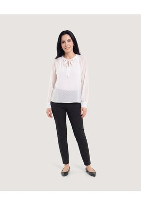 Blusa Con Lazo Manga Larga Para Mujer Blanco Ostu