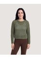 Saco Tejido Calado Cuello Redondo  Para Mujer Verde Ostu de Ostu