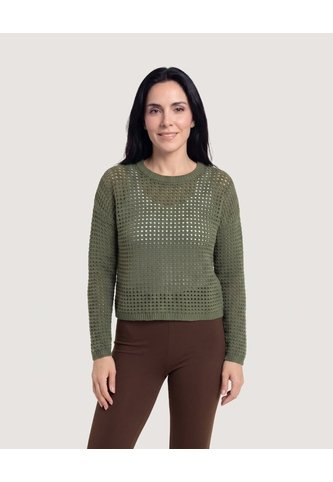 Saco Tejido Calado Cuello Redondo  Para Mujer Verde Ostu Ostu