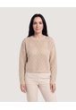 Saco Tejido Calado Cuello Redondo  Para Mujer Beige Ostu de Ostu