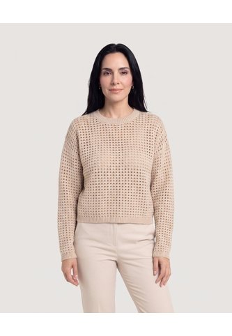 Saco Tejido Calado Cuello Redondo  Para Mujer Beige Ostu Ostu