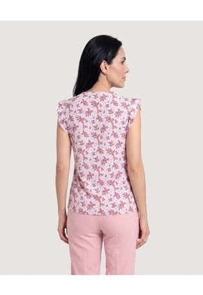 Blusa Manga Corta Con Boleros  Para Mujer Rosa Ostu