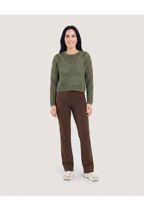 Saco Tejido Calado Cuello Redondo  Para Mujer Verde Ostu