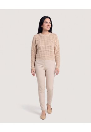 Saco Tejido Calado Cuello Redondo  Para Mujer Beige Ostu