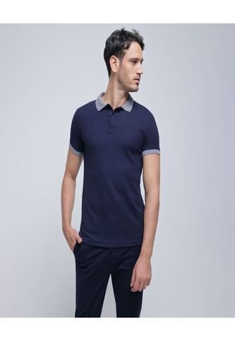 Polo Para Hombre Cuello Tejido Sin Bolsillo Color Azul  Marca Ostu #60110616 Ostu