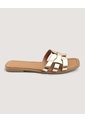 Sandalias Planas Metalizadas  Para Mujer Beige Ostu de Ostu