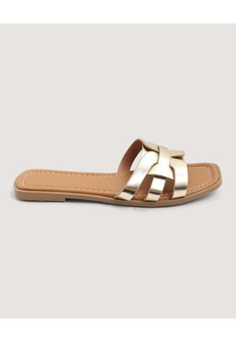 Sandalias Planas Metalizadas  Para Mujer Beige Ostu Ostu