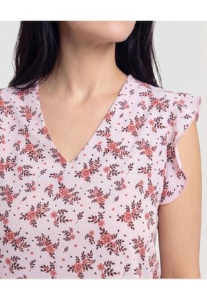 Blusa Manga Corta Con Boleros  Para Mujer Rosa Ostu