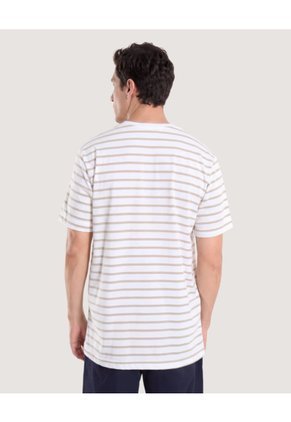 Camiseta Náutica A Rayas  Para Hombre Crema Ostu