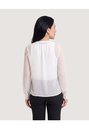 Blusa Con Lazo Manga Larga Para Mujer Blanco Ostu