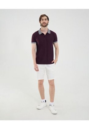 Polo Para Hombre Cuello Tejido Sin Bolsillo Color Morado Marca Ostu #60110807