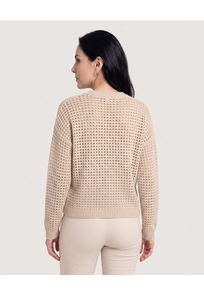 Saco Tejido Calado Cuello Redondo  Para Mujer Beige Ostu