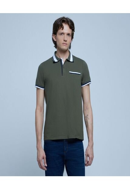 Polo Para Hombre Cuello Tejido Con Bolsillo Color Verde  Marca Ostu #60110591