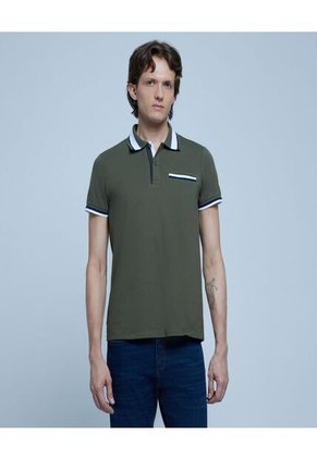 Polo Para Hombre Cuello Tejido Con Bolsillo Color Verde Marca Ostu #60110591