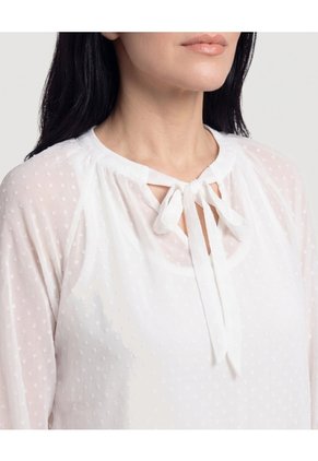 Blusa Con Lazo Manga Larga Para Mujer Blanco Ostu