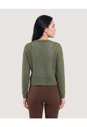 Saco Tejido Calado Cuello Redondo  Para Mujer Verde Ostu