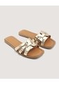 Sandalias Planas Metalizadas  Para Mujer Beige Ostu de Ostu