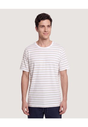 Camiseta Náutica A Rayas  Para Hombre Crema Ostu