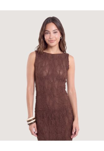 Vestido Midi De Encaje Floral  Para Mujer Café Ostu Ostu