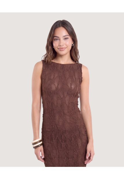 Vestido Midi De Encaje Floral  Para Mujer Café Ostu