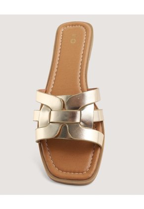 Sandalias Planas Metalizadas Para Mujer Beige Ostu