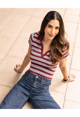 Polo Cropped  Para Mujer Vino Ostu Ostu