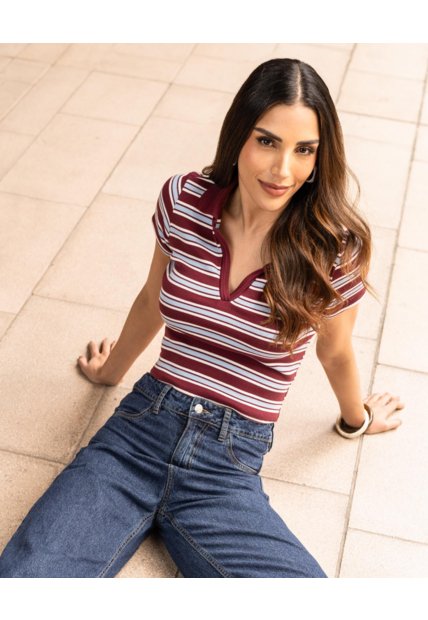 Polo Cropped  Para Mujer Vino Ostu