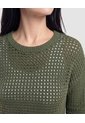 Saco Tejido Calado Cuello Redondo  Para Mujer Verde Ostu de Ostu