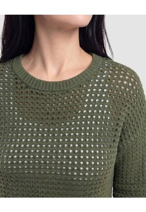 Saco Tejido Calado Cuello Redondo  Para Mujer Verde Ostu