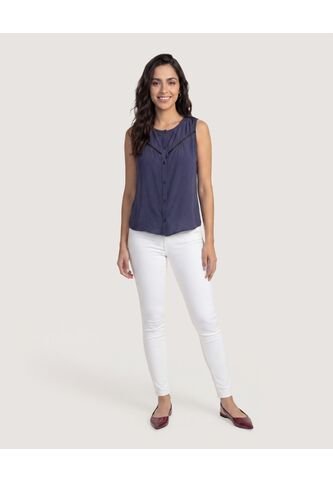 Blusa Lace Detail  Para Mujer Azul Ostu Ostu