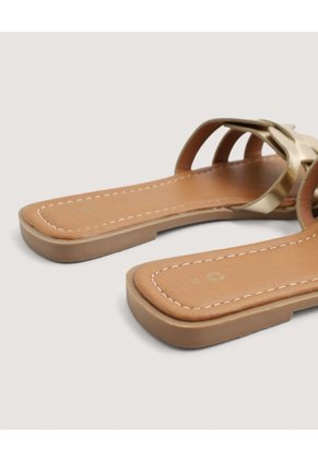 Sandalias Planas Metalizadas Para Mujer Beige Ostu