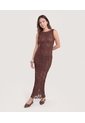 Vestido Midi De Encaje Floral  Para Mujer Café Ostu de Ostu