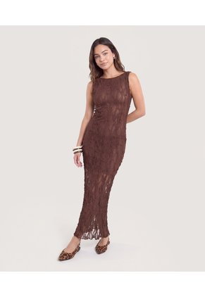Vestido Midi De Encaje Floral  Para Mujer Café Ostu