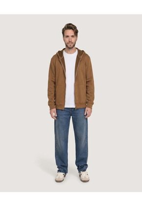 Buzo Hoodie Zipper De Ajuste Cómodo  Para Hombre Café Ostu