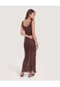Vestido Midi De Encaje Floral  Para Mujer Café Ostu de Ostu