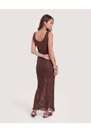 Vestido Midi De Encaje Floral  Para Mujer Café Ostu