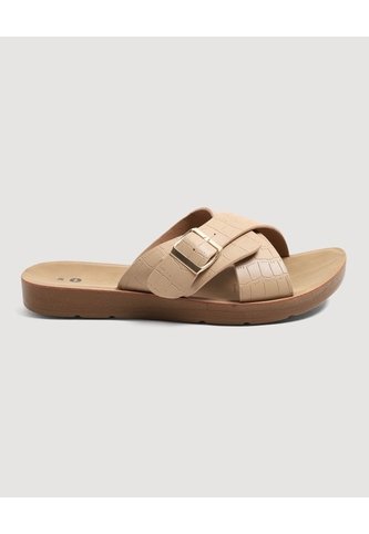 Sandalias Cruzadas Con Hebilla  Para Mujer Café Ostu Ostu