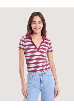 Polo Cropped  Para Mujer Vino Ostu