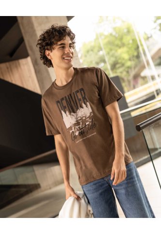 Camiseta Screen Regular  Para Hombre Café Ostu Ostu
