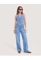 Jean Straight Brillos Denim  Para Mujer Azul Ostu de Ostu