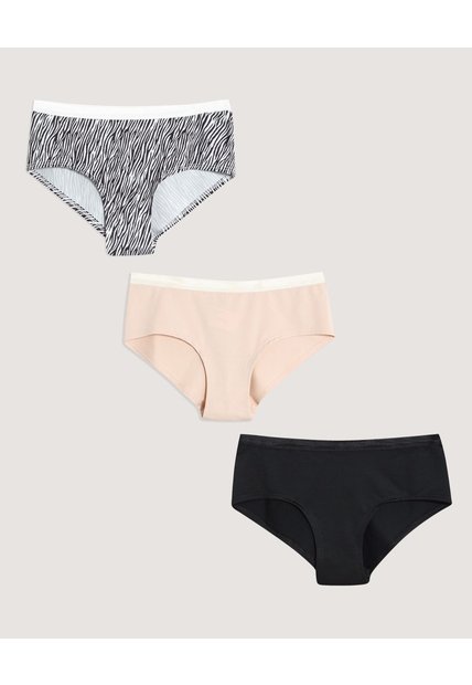 Panty Hipster Animal Print Pack X3  Para Mujer Negro Ostu